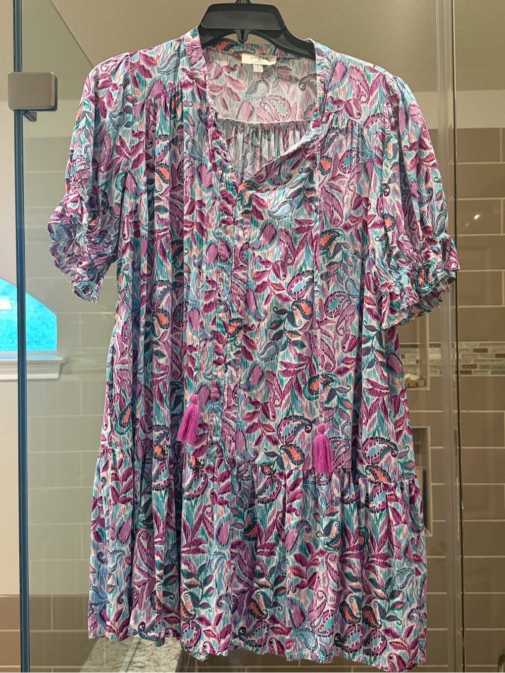 Umgee Teal, Purple & Coral Swirl Tunic with Tassel Tie